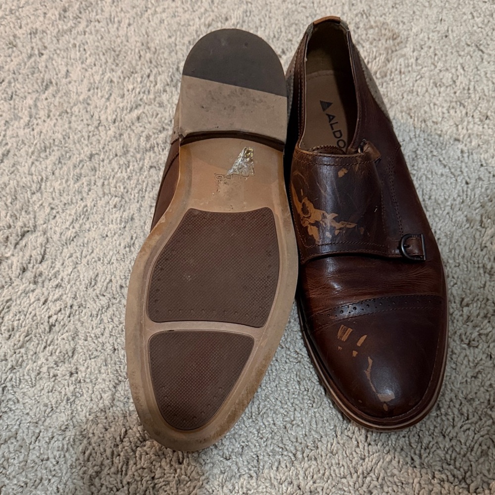 Aldo Brown Leather Monk Strap Slip-On Loafers - Picture 2 of 2